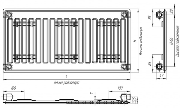 Панельный радиатор отопления Лидея Универсал тип 10 чертеж
