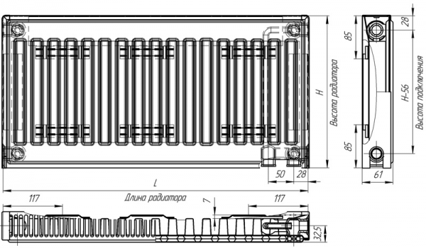 Панельный радиатор отопления Лидея Компакт тип 11 чертеж