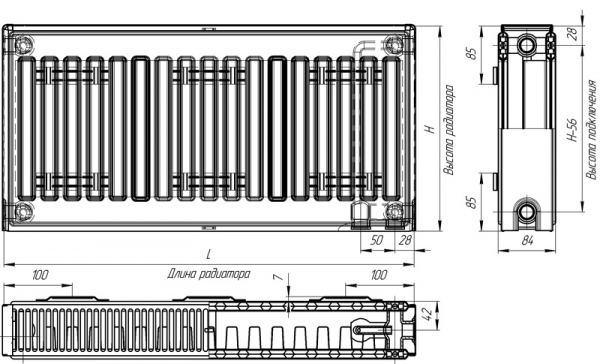 Панельный радиатор отопления Лидея Компакт тип 21 чертеж